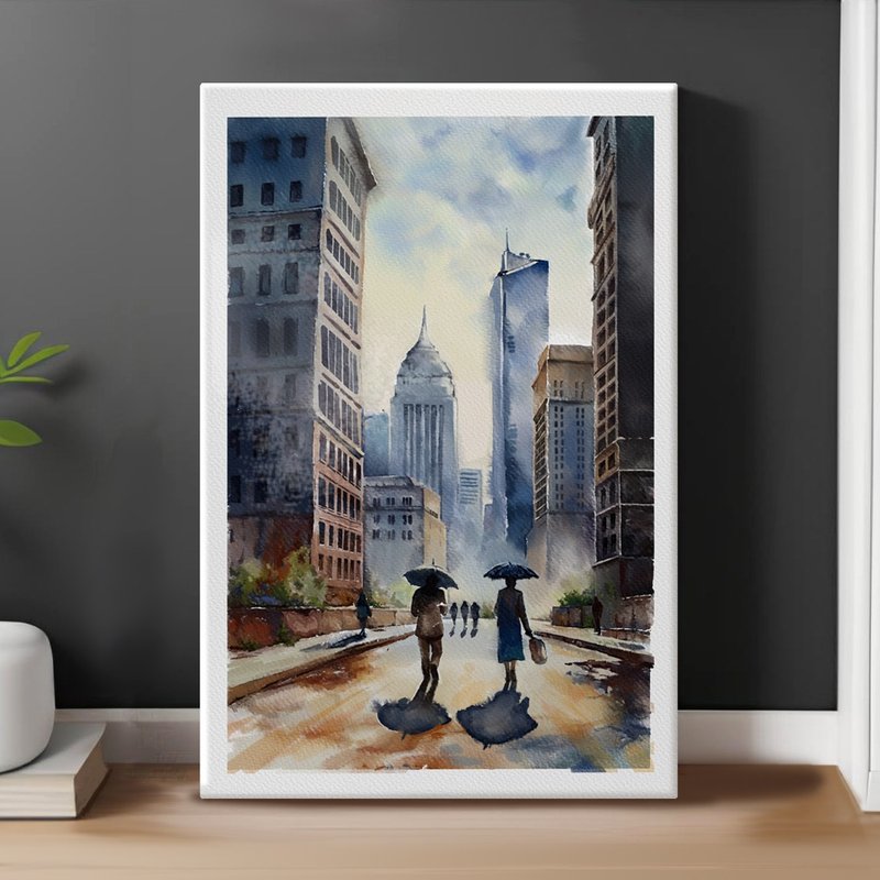 水彩城市风景画 现代艺术 适用于卧室客厅 自然色调装饰画 - 墙贴/壁贴 - 纸 多色