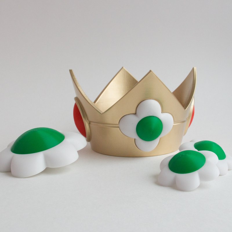 Princess Daisy Accessories – Crown, brooch, earrings from Super Mario Bros video - 发饰 - 塑料 金色