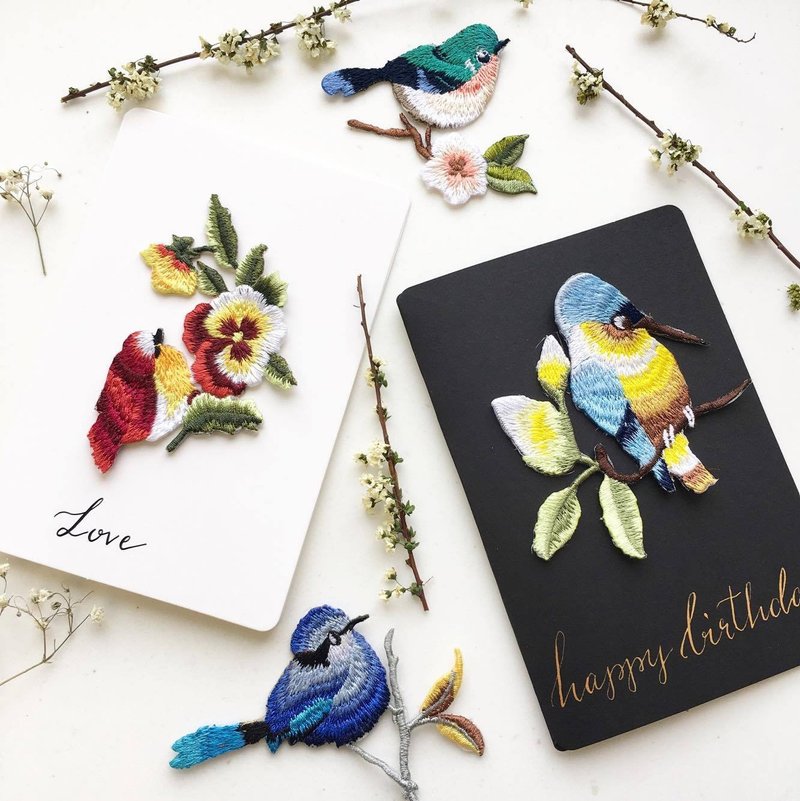 AME春天系列  花丛中的鸟儿花香 西洋书法 生日卡 纪念 - 卡片/明信片 - 纸 