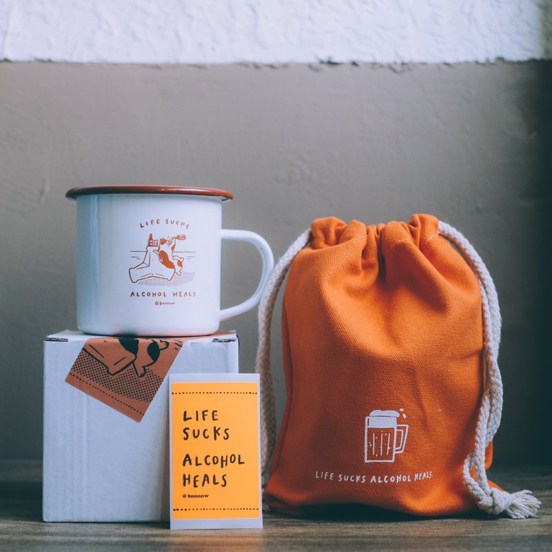 【赠束口袋+萤光贴】珐琅露营杯 Alcohol Heals 350ml - 其他杯子 - 珐琅 橘色