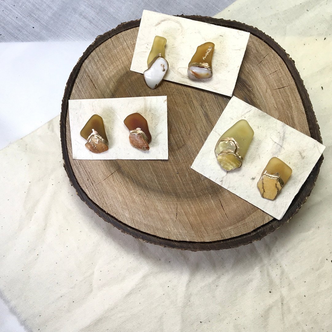 【SISIRE |永续珠宝】黄色的海玻璃很稀有很美丽 - 耳环/耳夹 - 玻璃 黄色