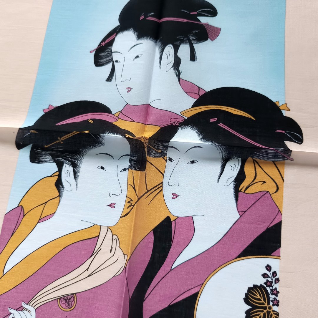 复古手帕 – 喜多川歌麿 – 当代三美 - 手帕/方巾 - 棉 粉红色