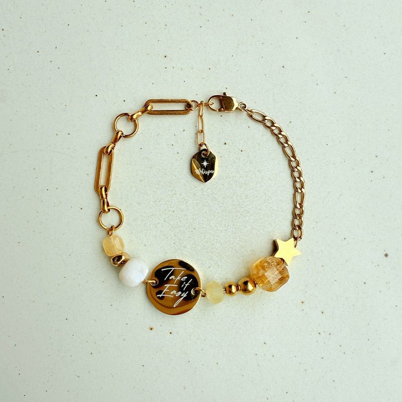 Take It Easy先躺平 - 米黄玉水晶手环 - 手链/手环 - 不锈钢 