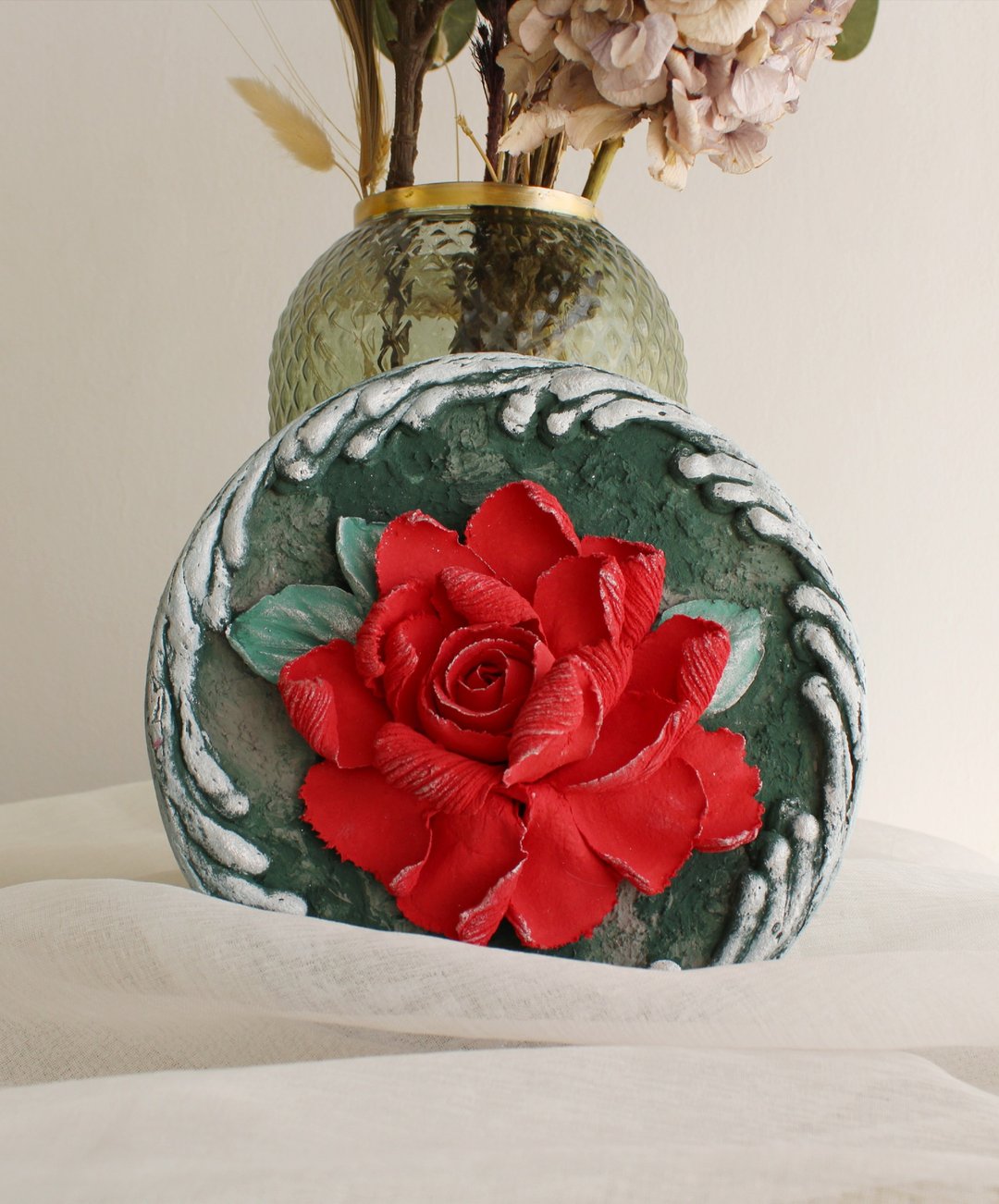 Red rose original sculpture painting, textured wall art, palette knife painting - 墙贴/壁贴 - 其他材质 