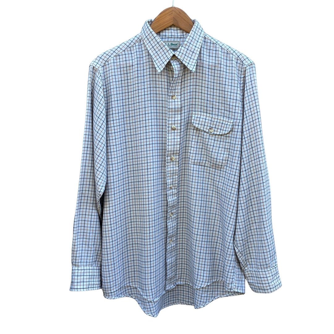 古着 80 年代 L.L. Bean 格纹衬衫 翻盖口袋 尺寸 L 16-16 1/2 - 男装衬衫 - 棉 绿色