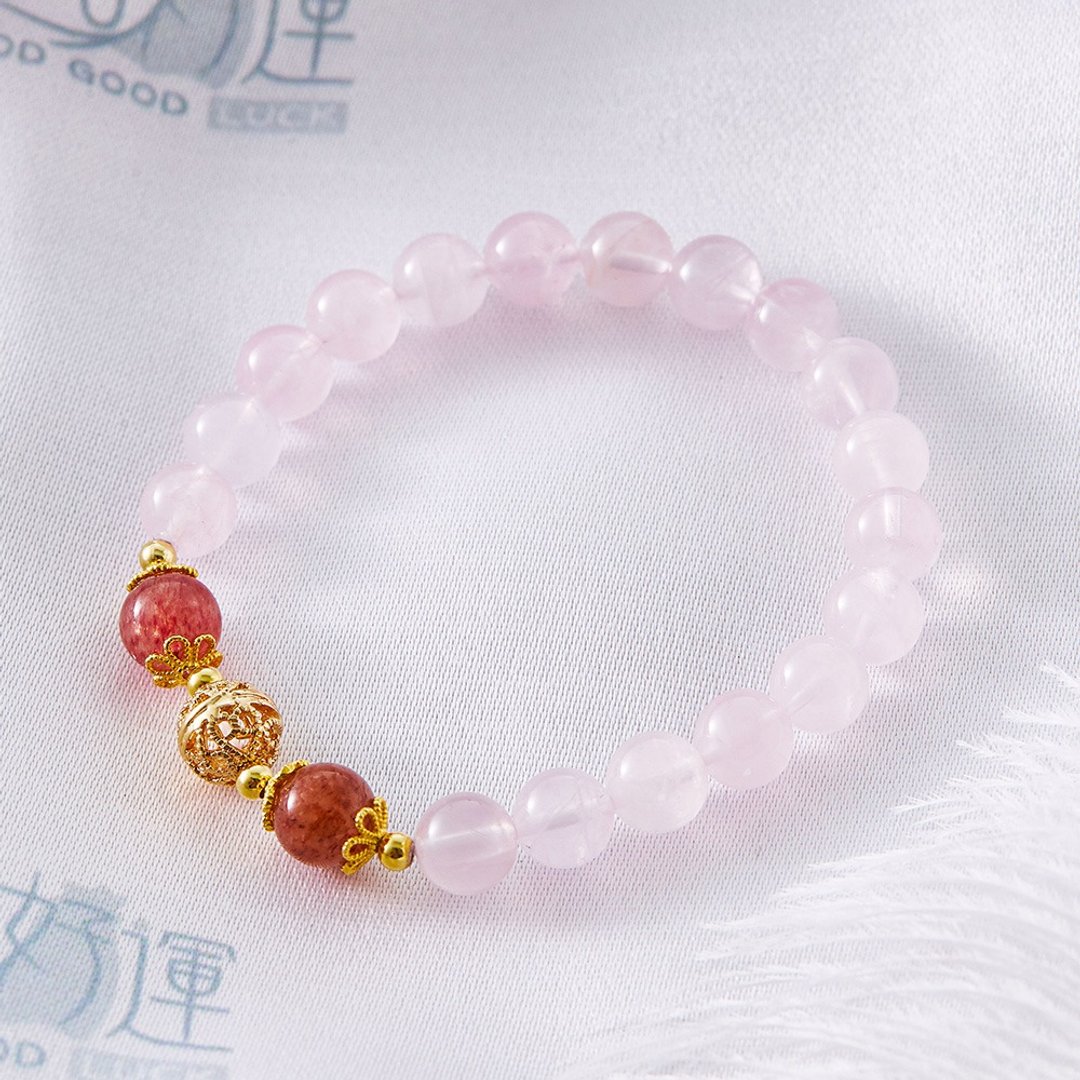 甜蜜相爱粉晶草莓晶手链(含开光)招桃花、守护爱情、增加信心 - 手链/手环 - 水晶 粉红色