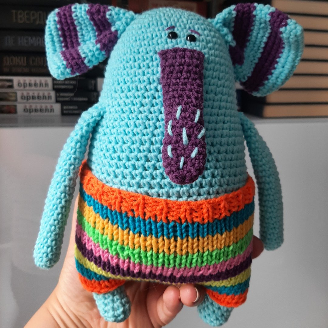 Crochet blue elephant, soft plush elephant, toy handmade blue elephant for kids - 玩具/玩偶 - 其他材质 