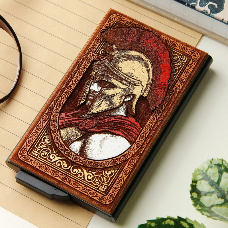 Spartan - 雷射雕刻 + 手绘木质卡夹 - 名片夹/名片盒 - 木头 咖啡色