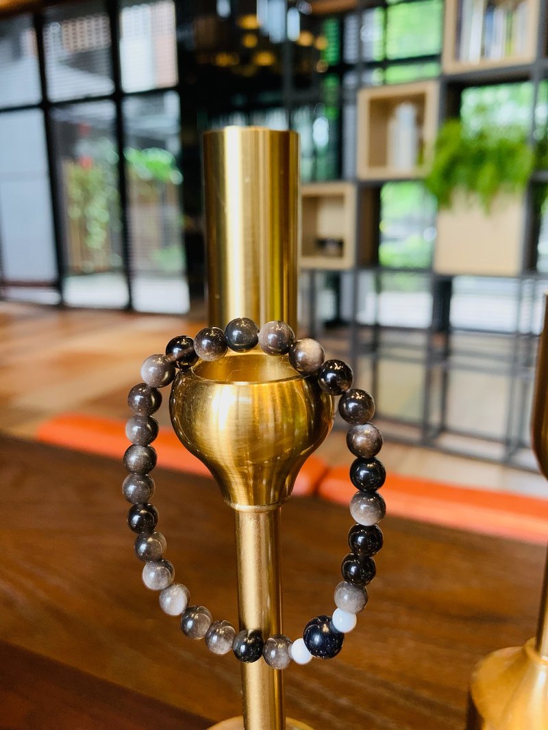 蓦然(手环系列)银曜石6mm--自信 - 手链/手环 - 石头 银色