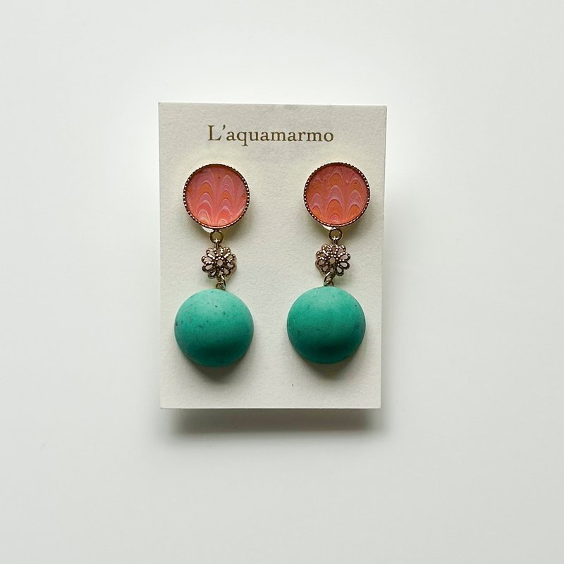 大理石图案耳环 - 耳环/耳夹 - 铜/黄铜 橘色