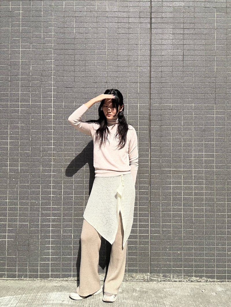 混纺微高领缩袖上衣 - 女装针织衫/毛衣 - 羊毛 粉红色