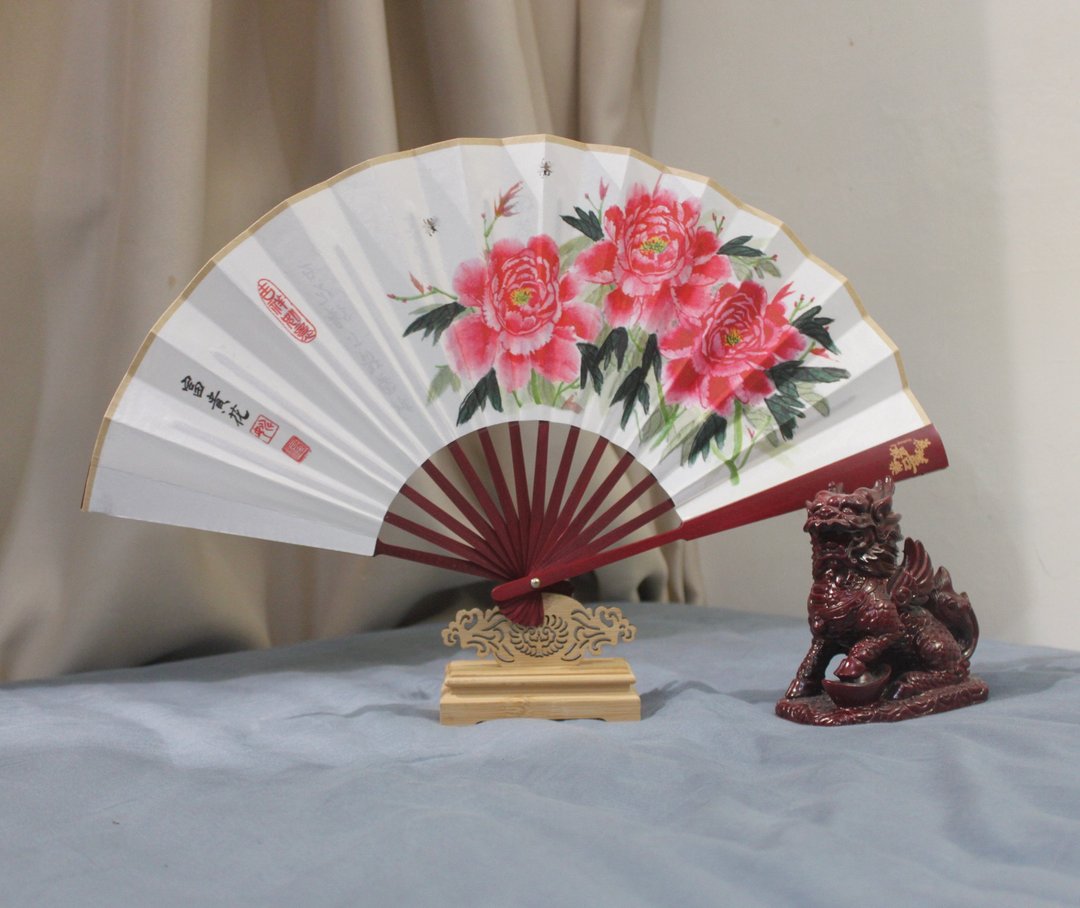 牡丹娟布折扇典藏组 含底座与扇套 - 摆饰 - 竹 