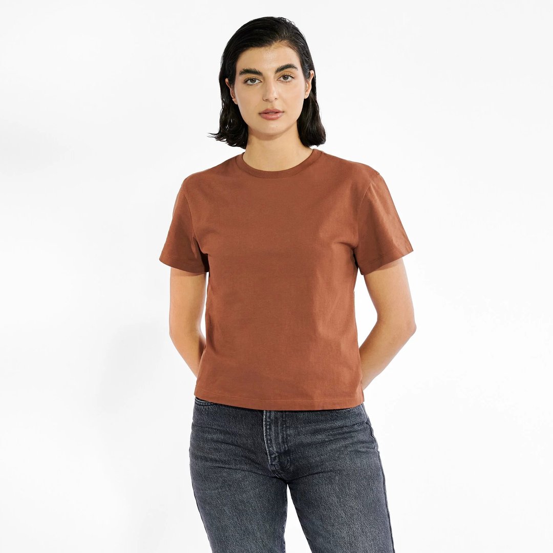 北欧极简 - Biderman款有机棉圆领Tee / T恤 / T-shirt 女(咖啡) - 女装 T 恤 - 棉 橘色