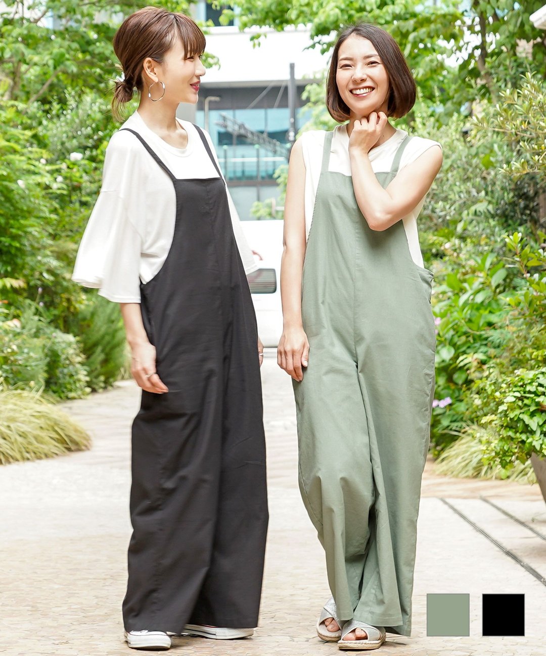 SPECIAL SALE All-in-one cotton material Back ribbon / JS × momo.yokko - 背带裤/连体裤 - 棉 卡其色
