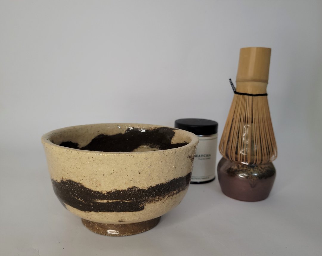 美国土 原色绞胎碗抹茶碗 - 碗 - 陶 卡其色