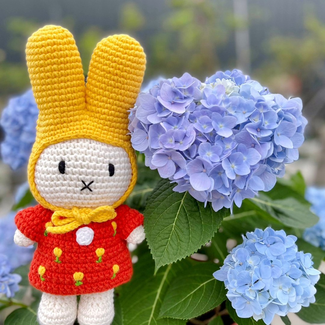 荷兰 Just Dutch | Miffy 米飞兔 和她的红色郁金香洋装+黄帽 - 玩偶/公仔 - 棉 红色