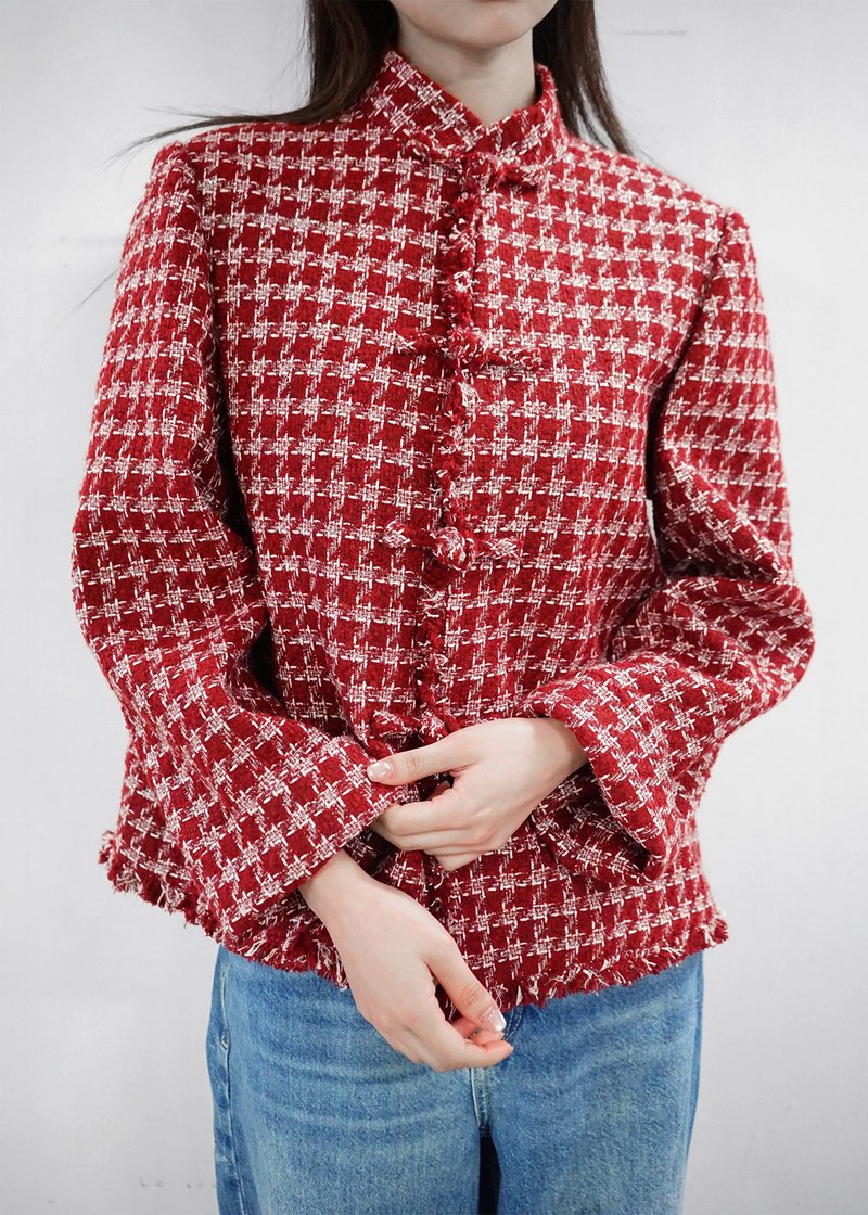 粗花呢唐装外套 (红色/白色)|上班衣着|香港设计|小香风|经典 - 女装西装外套/风衣 - 其他材质 红色