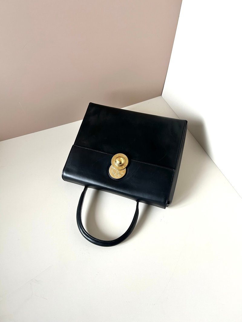 【特选货品】中古Celine移动金色星球黑色皮革凯莉手袋小古董包 - 侧背包/斜挎包 - 真皮 黑色