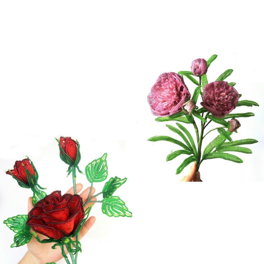 Digital Download - PDF | Beaded Flowers pattern | Peony and Rose - 手工艺教程/工具书 - 其他材质 
