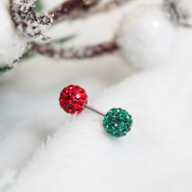 【SWS饰品】红绿圣诞配色 圆球转珠耳环 医疗钢 施华洛世奇水钻 - 耳环/耳夹 - 其他材质 多色