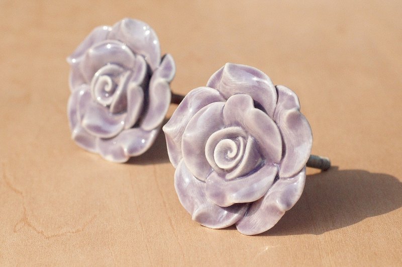 创意礼物 英式复古手绘陶瓷手把/陶瓷门把/陶瓷窗户门把-紫玫瑰 - 花瓶/陶器 - 陶 紫色