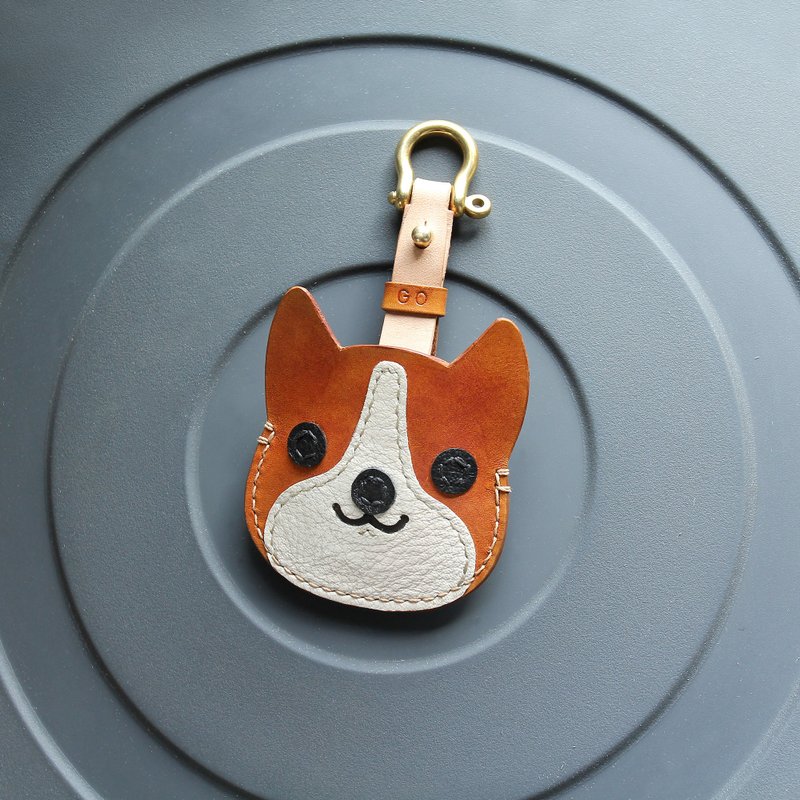 科基犬 吊饰 手工皮革  钥匙皮套 - 钥匙链/钥匙包 - 真皮 卡其色