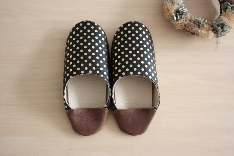 Pigskin Babushu Mizutama navy - 室内拖鞋 - 真皮 蓝色