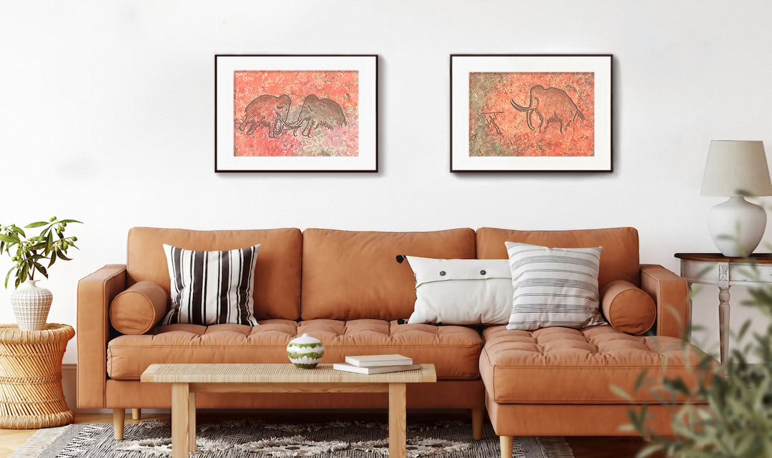 猛犸象狩猎画内部史前艺术水彩画末粉彩画 - 海报/装饰画/版画 - 纸 红色