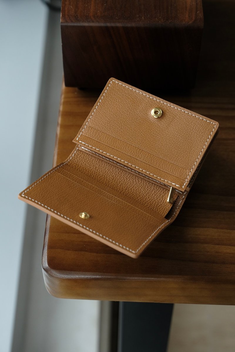 【现货】法国山羊真皮折叠拉链银包/钱包/短夹 - Gold - 皮夹/钱包 - 真皮 咖啡色