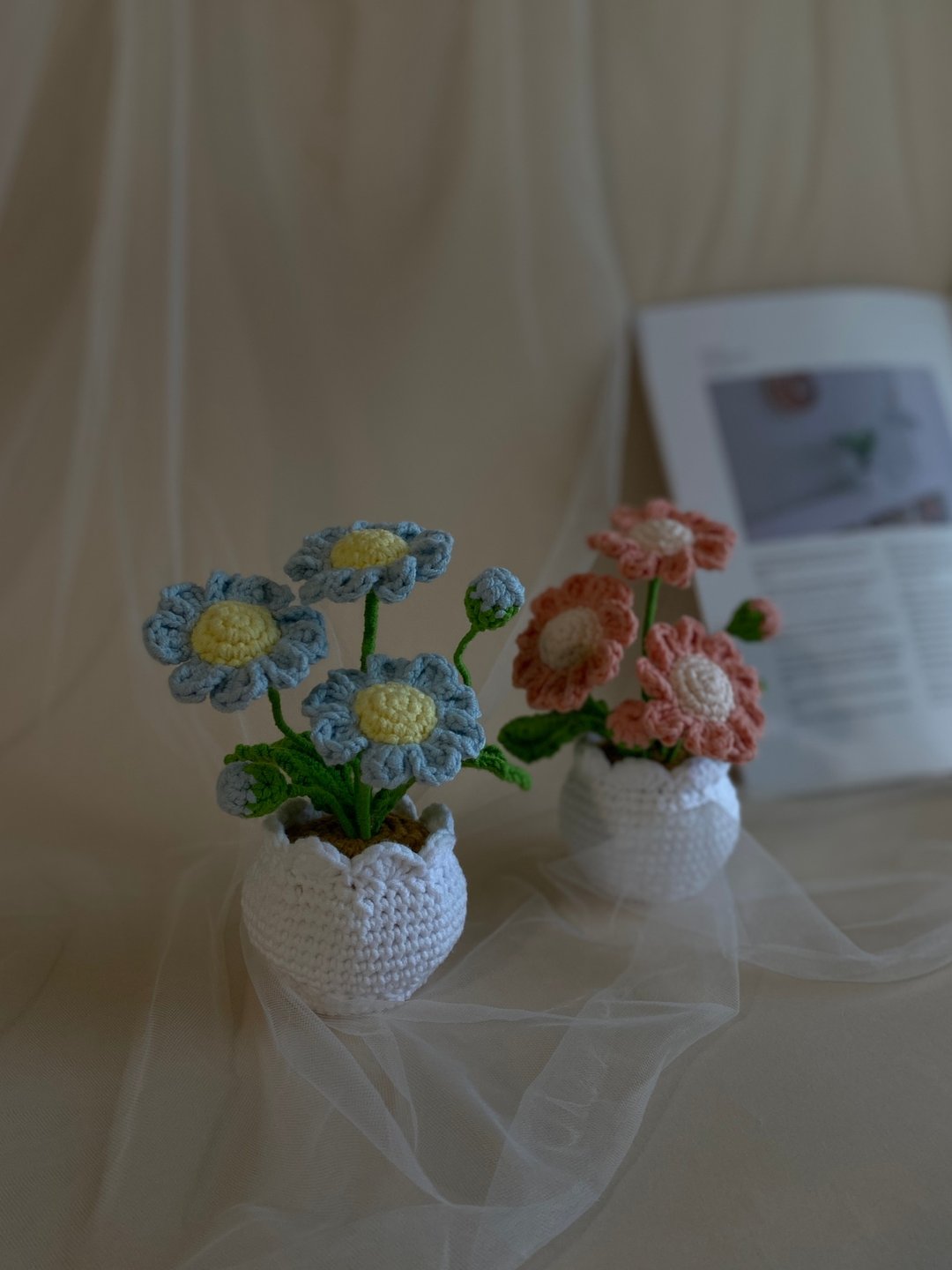 ZHII studio 马卡龙色小雏菊盆栽 编织花盆 礼盒包装 情人节花礼 - 干燥花/捧花 - 棉 黄色