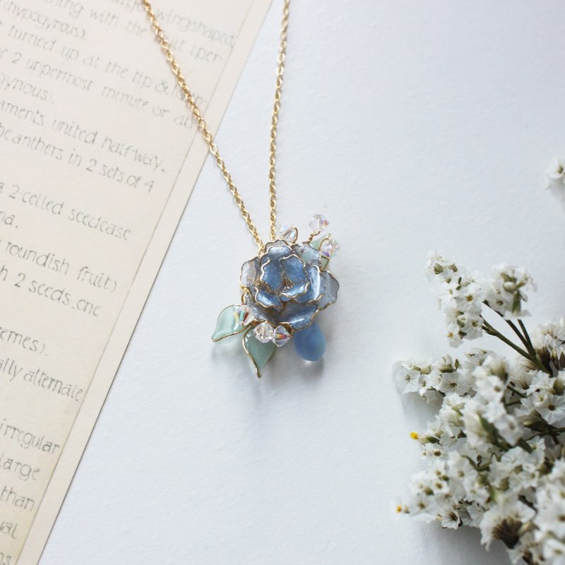 【水晶玫瑰项链】 蓝色玫瑰项链  水晶 14KGF 气质 项链 - 项链 - 树脂 蓝色