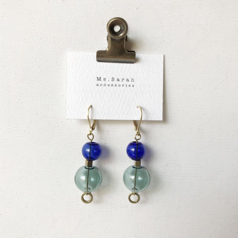玻璃泡泡_黄铜耳环_透视东方(可改夹) - 耳环/耳夹 - 玻璃 蓝色