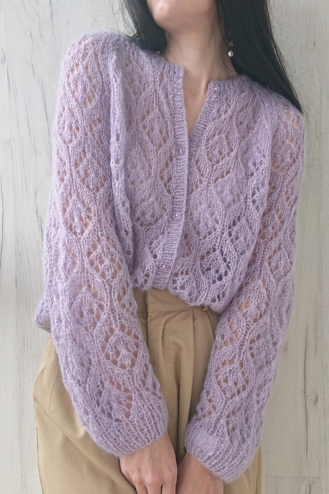 Mohair sweater Lace blouse Hand knit cardigan - 女装针织衫/毛衣 - 羊毛 