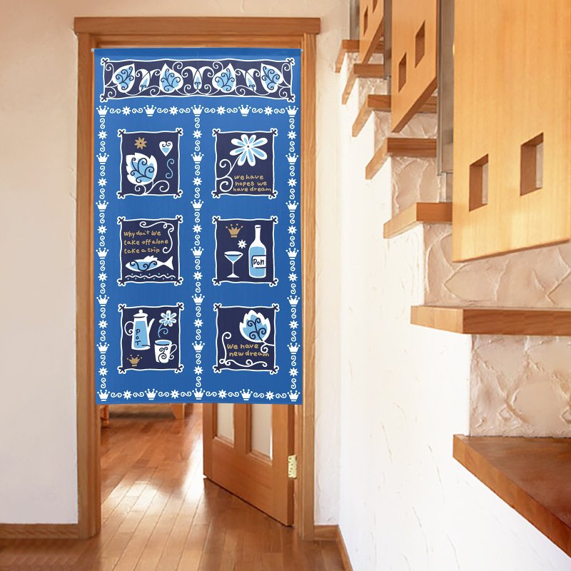 【预订】日本制 蓝色花纹门帘 - 门帘/门牌 - 聚酯纤维 蓝色