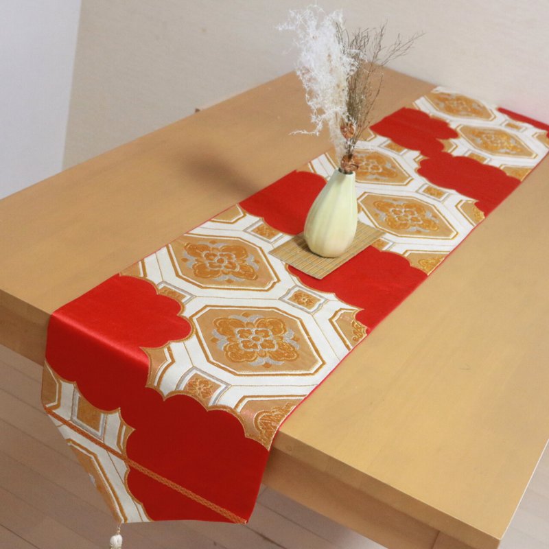 和服腰带改造桌旗　可拆式流苏　250cm 加长款 - 其他 - 丝．绢 红色