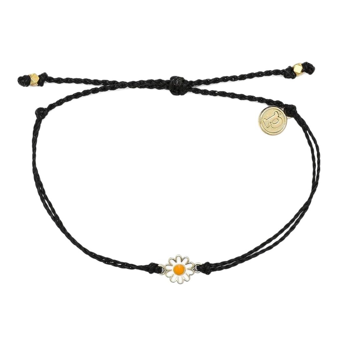Pura Vida 美国手工  金色雏菊 黑色腊线冲浪手链手环 - 手链/手环 - 防水材质 黑色