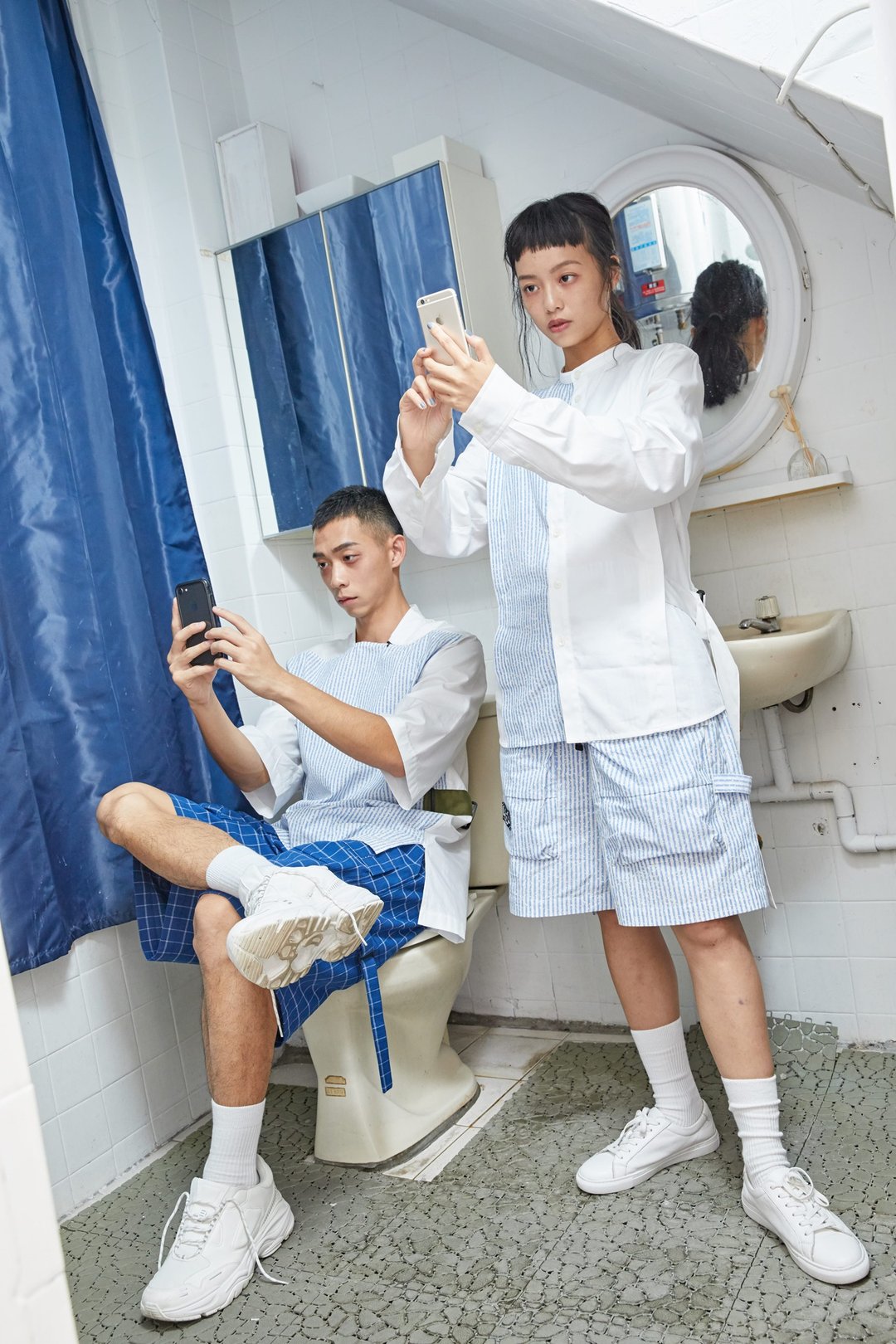 立领活折飘带衬衫 (白) - 男装衬衫 - 棉 白色