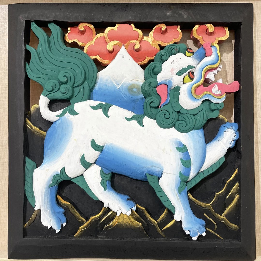 喜玛拉雅山不丹雪山狮子木雕单件 I 勇气和力量 I 藏传佛教艺术 - 摆饰 - 木头 