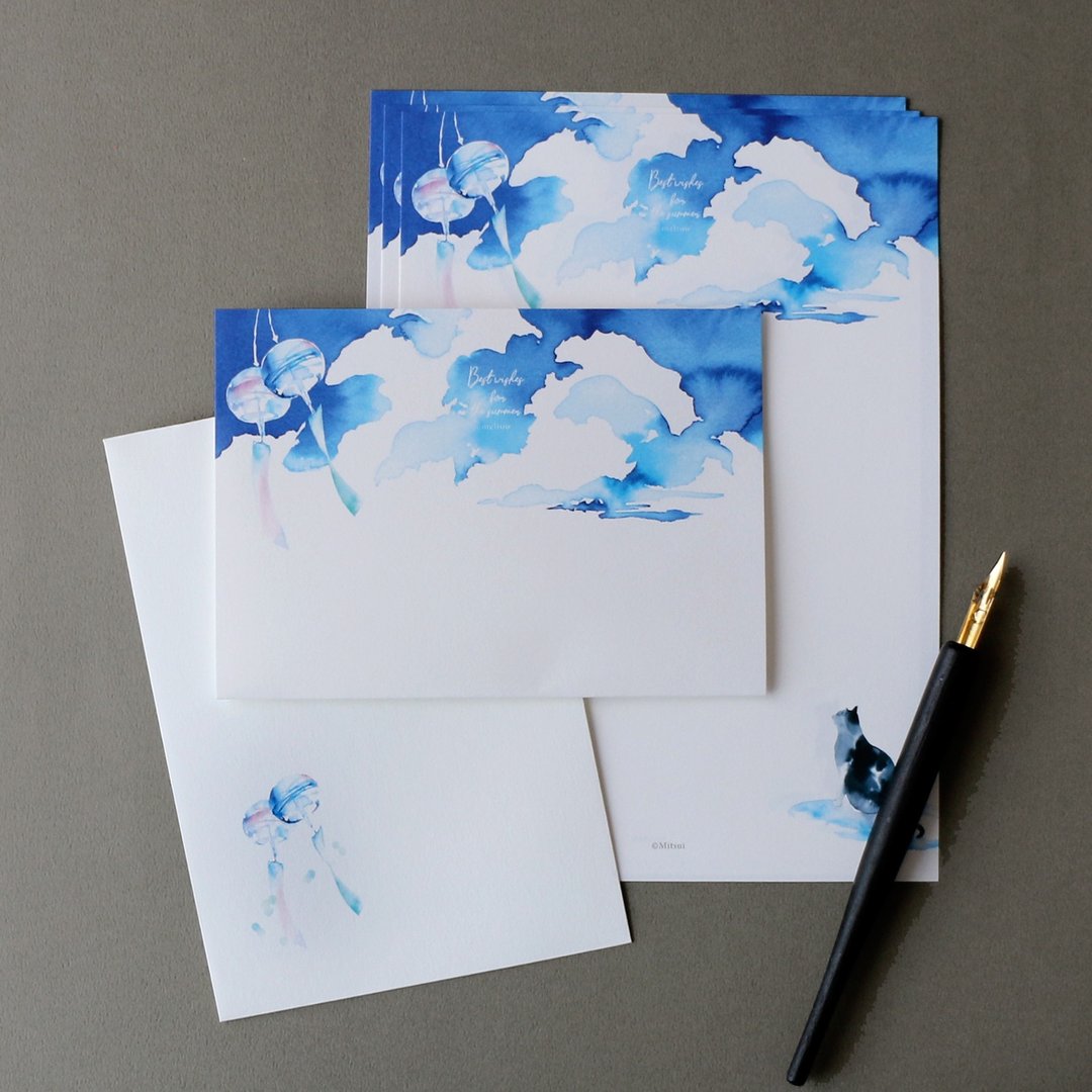 Summer sky and wind chime letter set - 信封/信纸 - 纸 蓝色