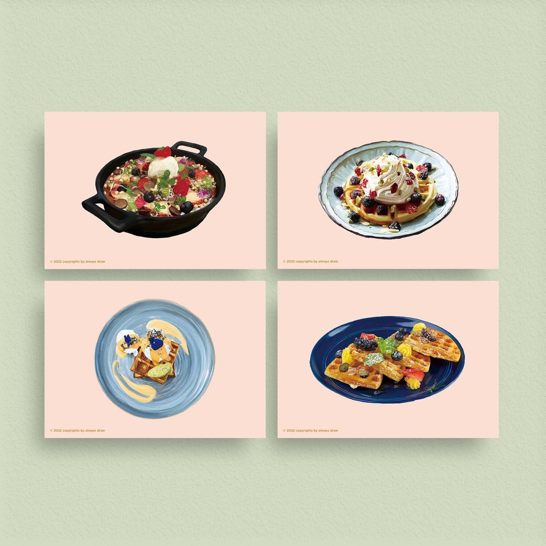 松饼明信片组【10张套组优惠】 - always eat 总绘吃系列 - 卡片/明信片 - 纸 粉红色