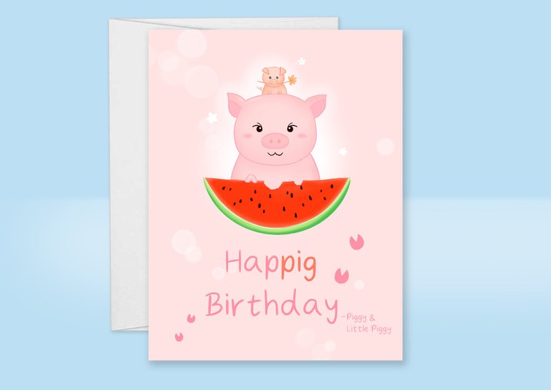 猪卡片 小猪生日卡 可爱生日卡 - 卡片/明信片 - 纸 