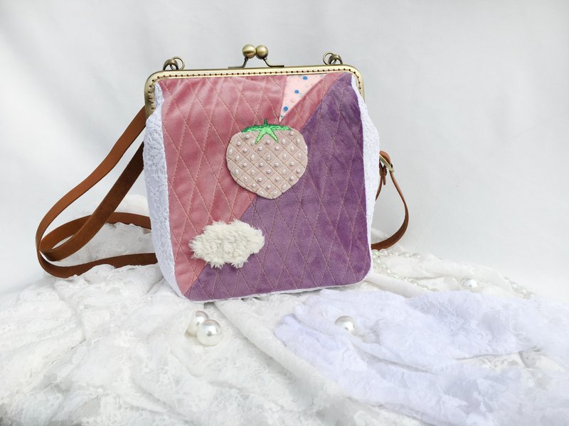 粉色天空岛 口金包 手机包 斜挎包 侧背包 单肩背包 珠扣包 - 侧背包/斜挎包 - 聚酯纤维 粉红色