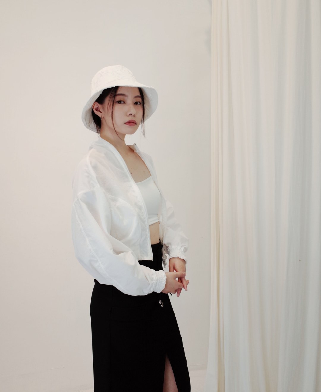 渔夫帽-白雏菊提花/钟型帽/渔夫帽/户外帽 - 帽子 - 棉 白色