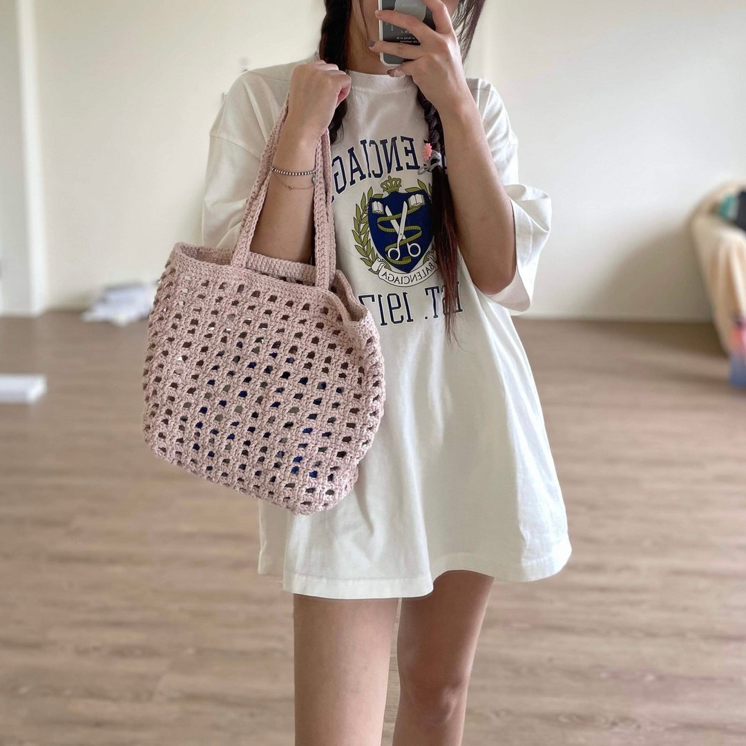 手工钩织网格包【Crochet bag】 - 侧背包/斜挎包 - 棉．麻 