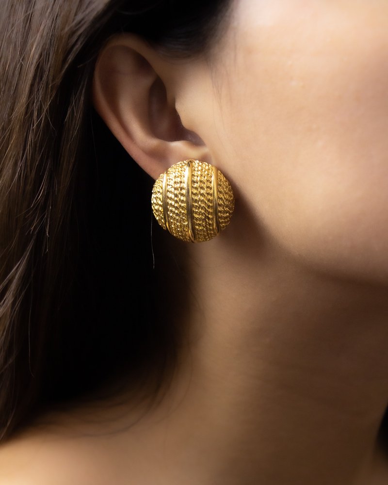 意大利Paolo Gucci名牌古董 经典锁链条纹金色圆耳夹 夹式耳环 - 耳环/耳夹 - 其他金属 金色