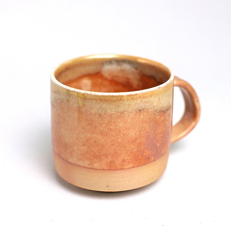 明芽窑 | 柴烧志野金彩双色咖啡杯 金 橘 茶杯 把杯 陶杯 H9 - 咖啡杯/马克杯 - 陶 橘色