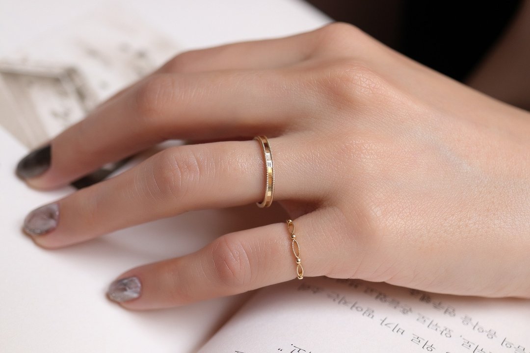 纯14K Oval Ball Ring 篓空椭圆珠珠戒指 - 戒指 - 贵金属 金色