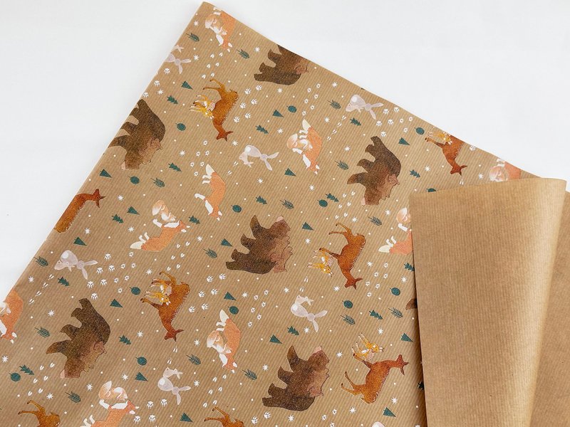 森林动物足迹/双面牛皮纸/瑞士进口包装纸 50x70cm - 包装材料 - 纸 多色