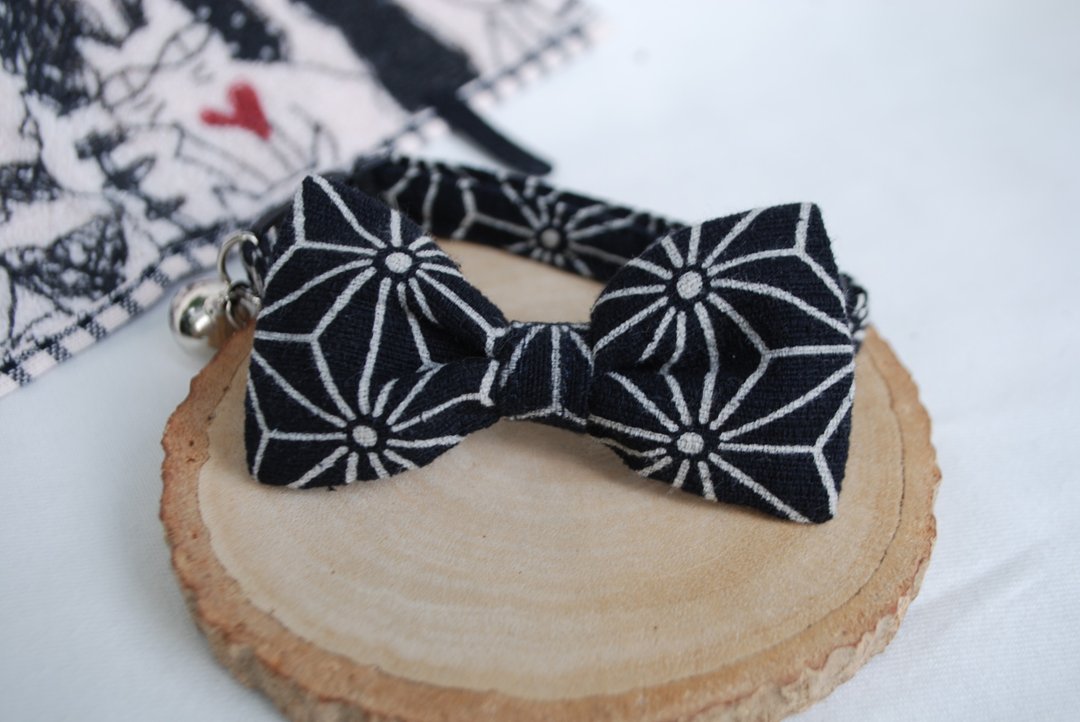 A-NI Collar for cats and dogs, spring rolls (bow) - 项圈/牵绳 - 棉 黑色