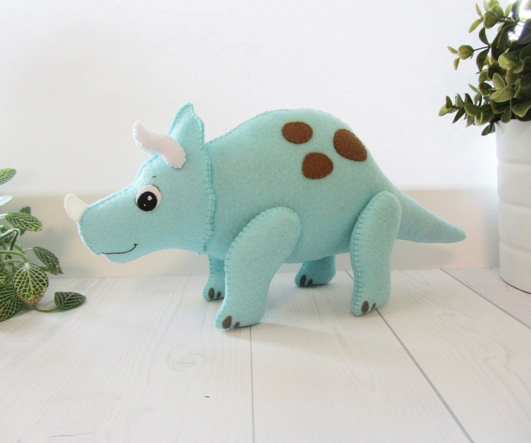 Dinosaur Triceratops, felt toy - 玩具/玩偶 - 聚酯纤维 蓝色